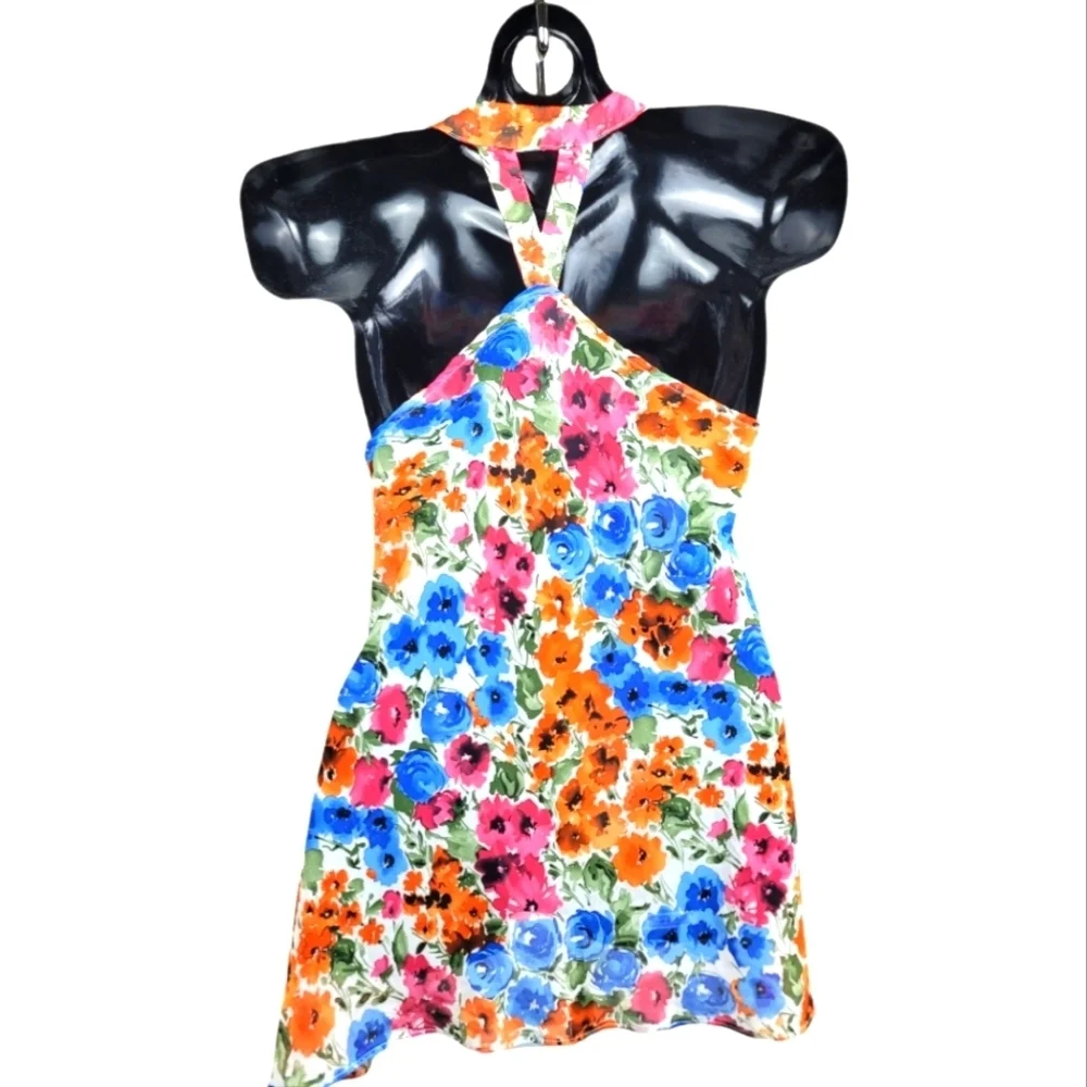 POETRY Flowy Spring Floral Print Hi-Lo Racerback Front Ruffle Top - Picture 11 of 11